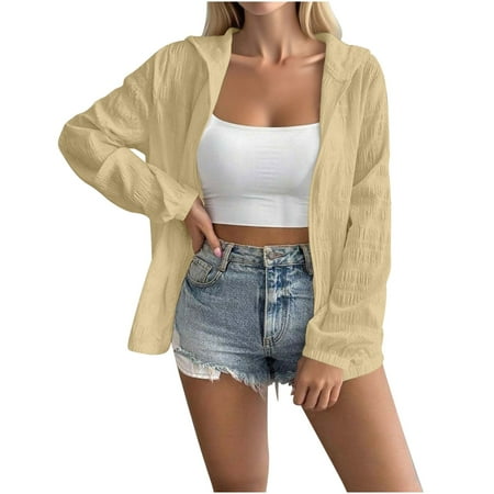 Womens Cardigan Cotton Linen Jacket Lightweight Loose Zip Up Hoodies Long Sleeve Sweatshirt Thin Hooded Tops Summer Outwear Womens Casual Zip Tops with Pockets 02-khaki 3XL