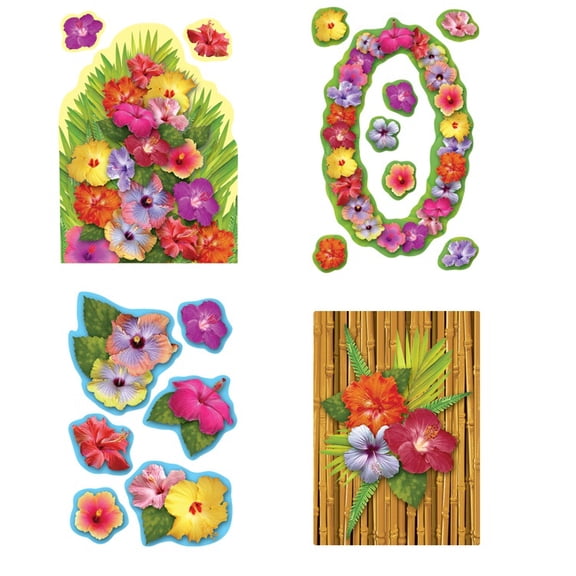 Party Central Club Pack of 204 Pink and Green Tropical Luau Themed Hibiscus Cutout Decors 16"