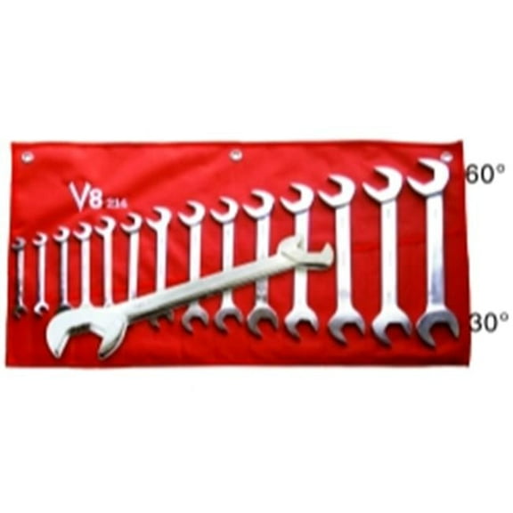 V-8 Tools V8T214 .38in. - 1-.25in. Angle Head Wrench Set - 14 Pieces