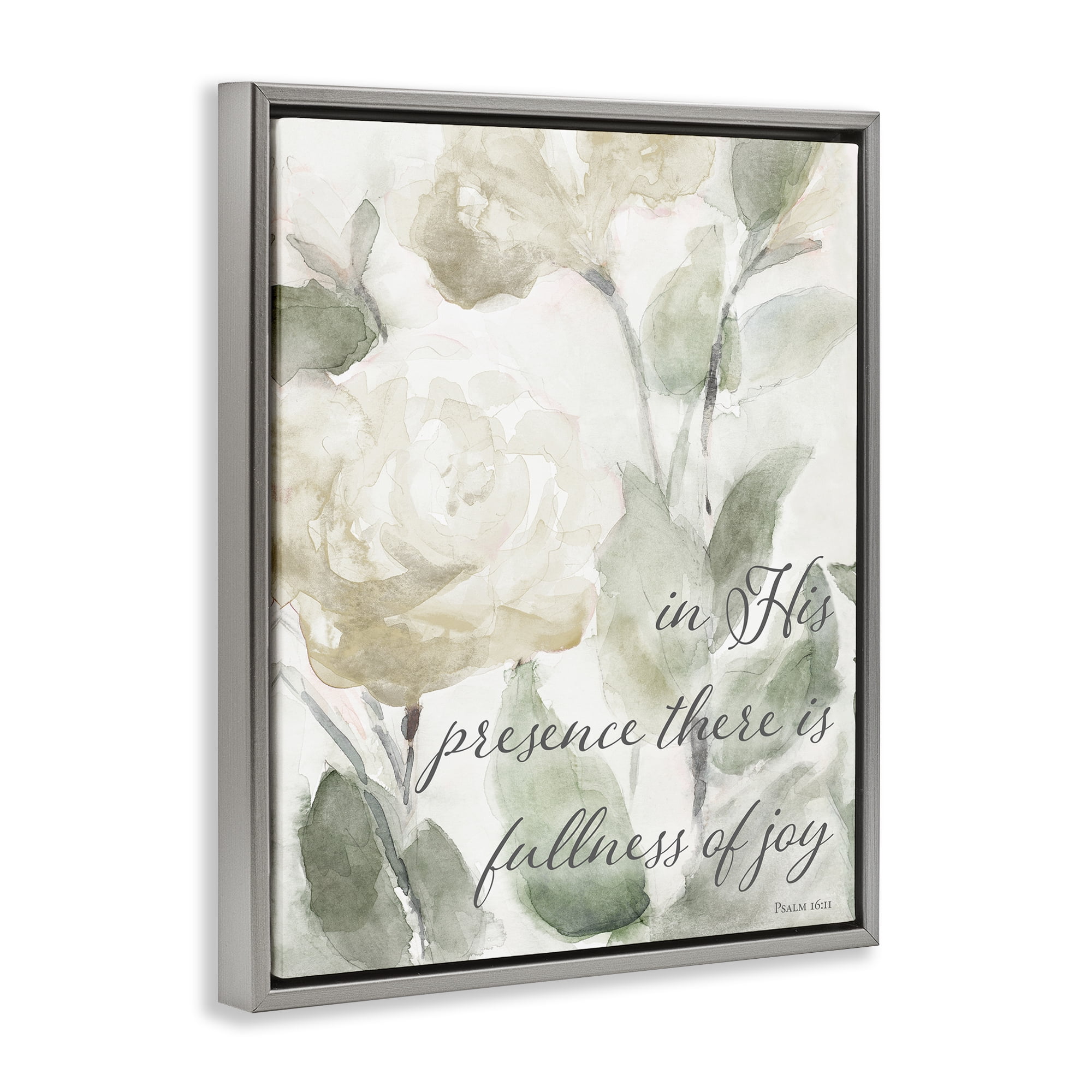 Stupell Industries His Presence Floral Scripture Gray Framed Floater Canvas Wall Art, design by Lanie Loreth