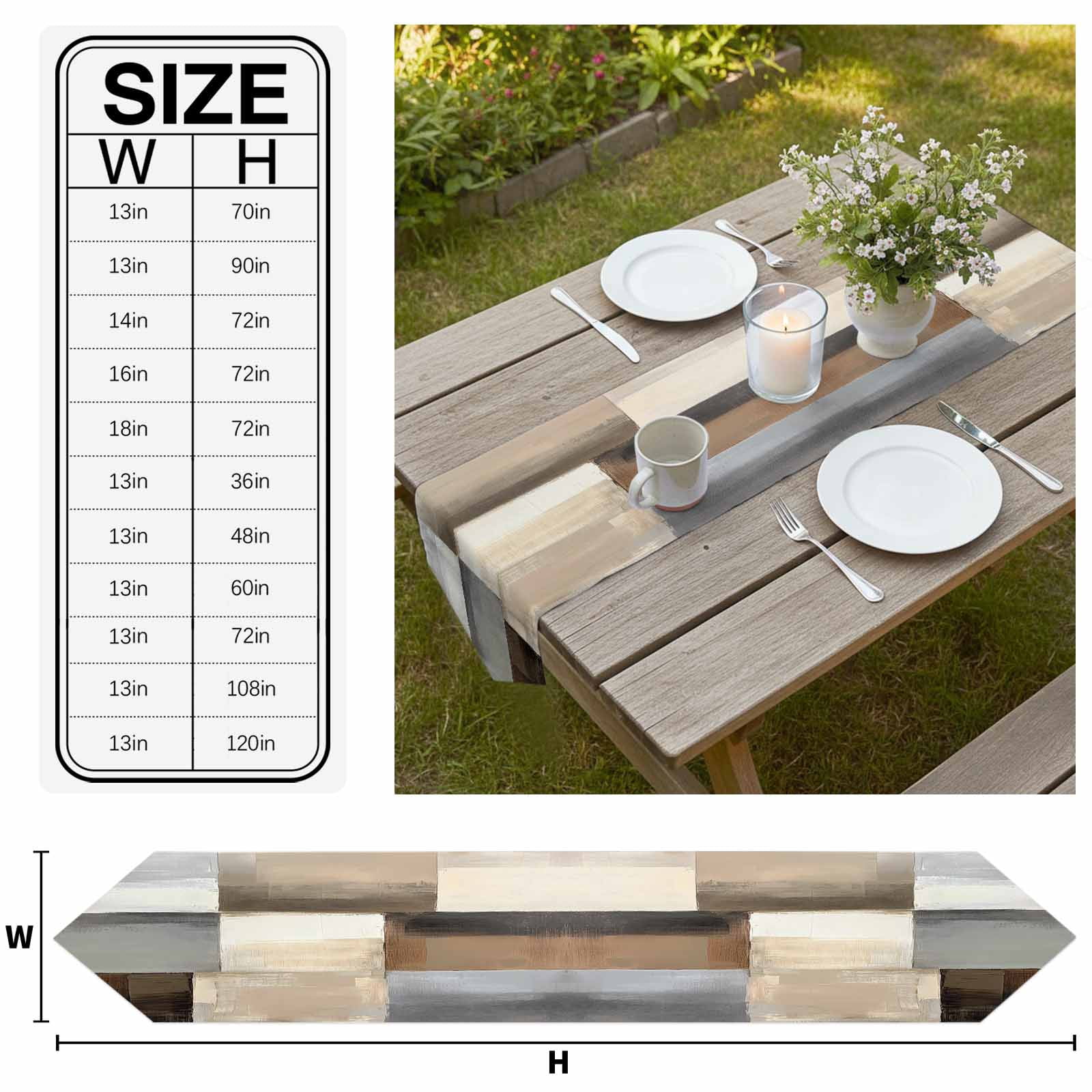 Abstract Brown Beige Table Runner Linen Burlap Table Runner 90 Inches Long Simple Oil Painting Art Dresser Scarves for Kitchen Island Coffee Dining Room Party Wedding Banquet Holiday Decor 13"x90"