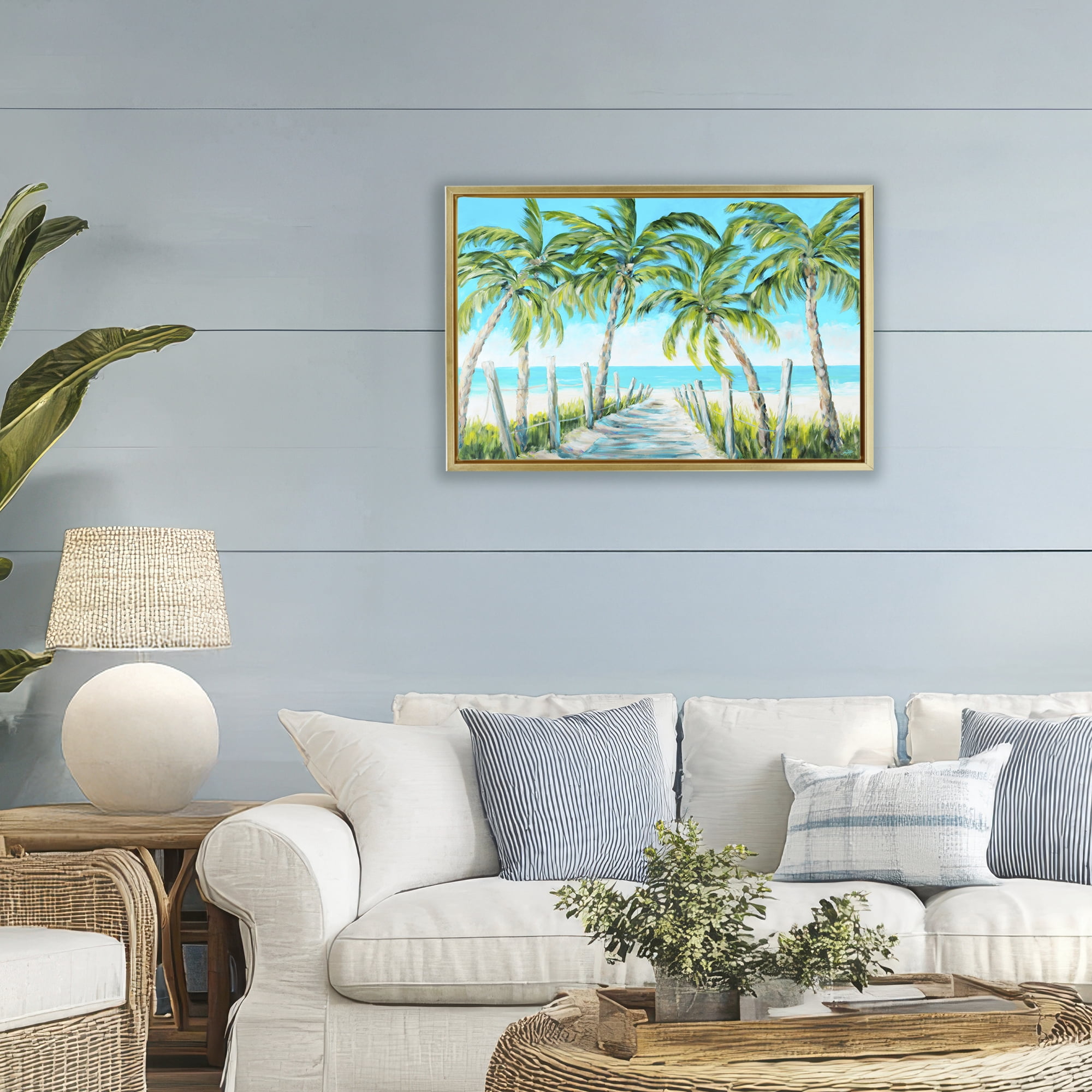 Stupell Industries The Path To Paradise Gold Framed Floater Canvas Wall Art, design by Julie DeRice