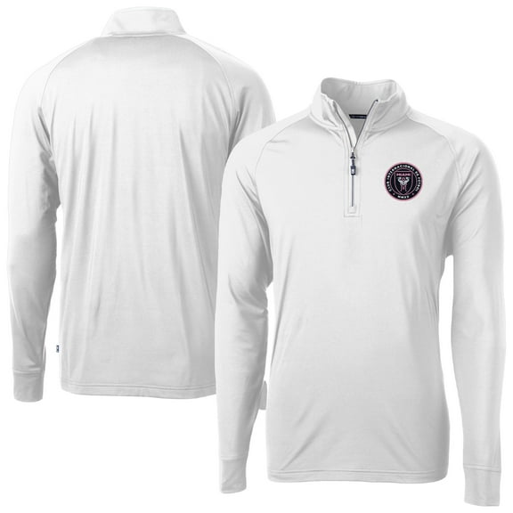 Men's-Cutter & Buck  White Inter Miami CF Adapt Eco Knit Stretch Recycled Raglan Quarter-Zip Pullover Top