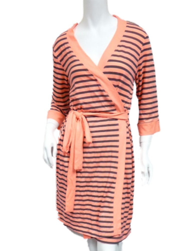 Joe Boxer Womens Orange & Black Striped Knit Robe Short Housecoat Small