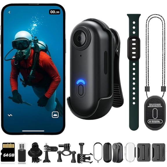 POV Waterproof 4K Pro Capture Camera, 170° Ultra Wide Angle HD Wearable Body Adventure Action Cameras, Cameras with Accessories, for Diving, Cycling and Outdoors Activities (Black, 64GB)