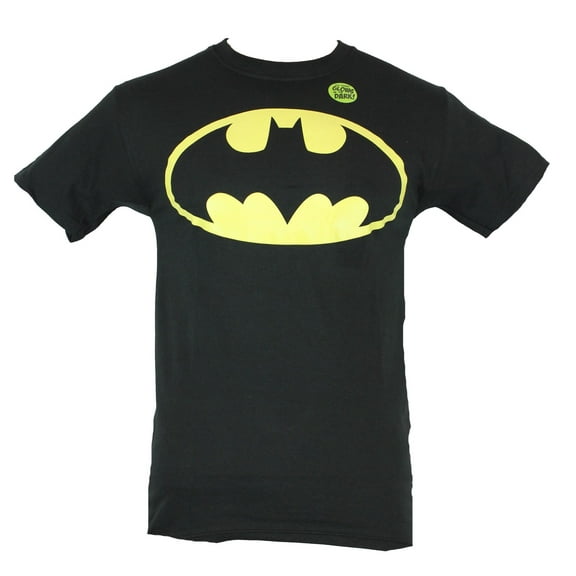 Batman (DC Comics) Mens T-Shirt - Classic Oval Yellow Glow In Dark Image (Small)