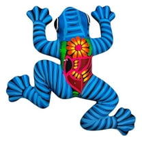 Talavera Frog Sculpture Climbing Mexican Pottery Gurerro Folk Art Multicolor Home Decor Handmade Hand Painted Indoor Outdoor Garden 12" (Blue Multicolor)
