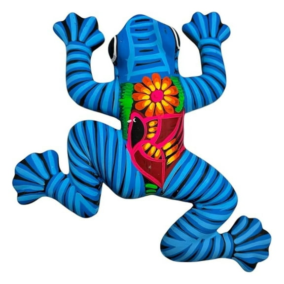 Talavera Frog Sculpture Climbing Mexican Pottery Gurerro Folk Art Multicolor Home Decor Handmade Hand Painted Indoor Outdoor Garden 12" (Blue Multicolor)