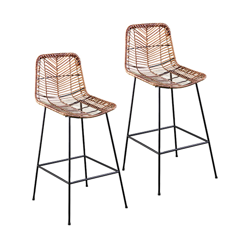 Venallo AllWeather Rattan CounterHeight Outdoor Stools 2pc Set, Tan