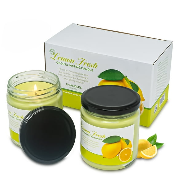 Candle Set Odor Eliminating - Pack of 2 (12oz) | 80 to 90-Hour Burn Time | Premium Soy Wax Candles | Neutralizes Pet, Kitchen, & Smoke Odors | Eco-Friendly & Long-Lasting (Lemon Fresh)