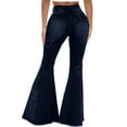 thumbnail image 3 of LWavelet Womens Butterfly Embroidery Flared Jeans High Waisted Daily Casual Denim Pants Dark Blue L, 3 of 4
