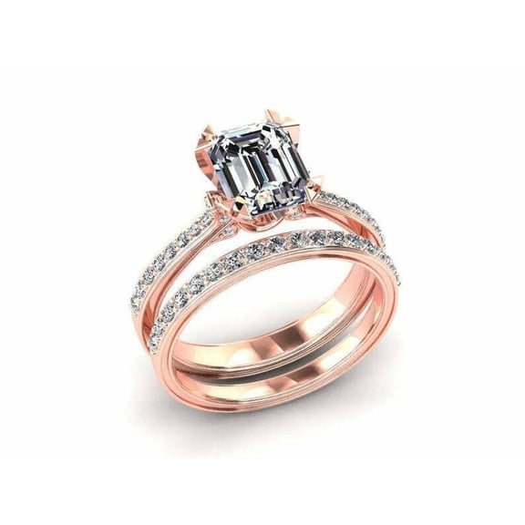 HeartsAndYou 2.3ct Emerald Moissanite Solitaire with Accent Bridal Set Ring 18k Rose Gold Over Silver