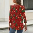 thumbnail image 4 of WTOBBY Women's Christmas Snowflake Tree Print V-Neck Decorative Button 3/4 Sleeve T-Shirt with Merry Christmas, Ladies Holiday Season Top for Casual Fashion Wear,Green 2XL, 4 of 5