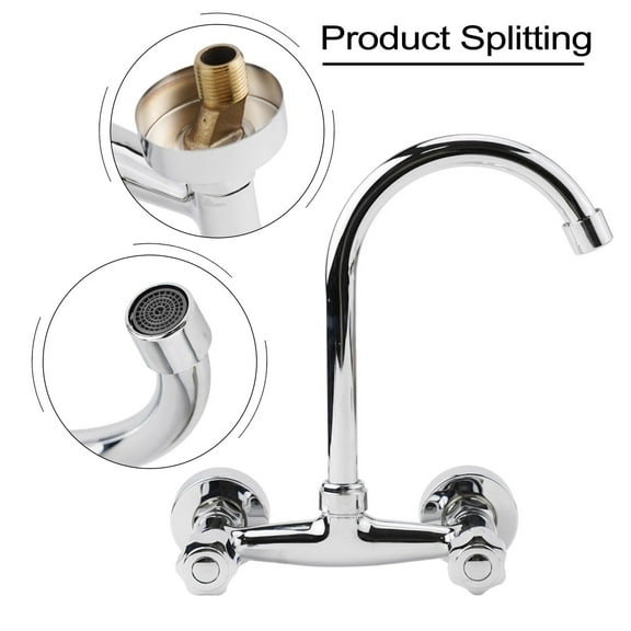 Brass Kitchen Sink Faucet Double Hole Wall Mounted Cold And Hot Faucet 360degree Swivel Kitchen Faucet Mixer Tap Smile Home