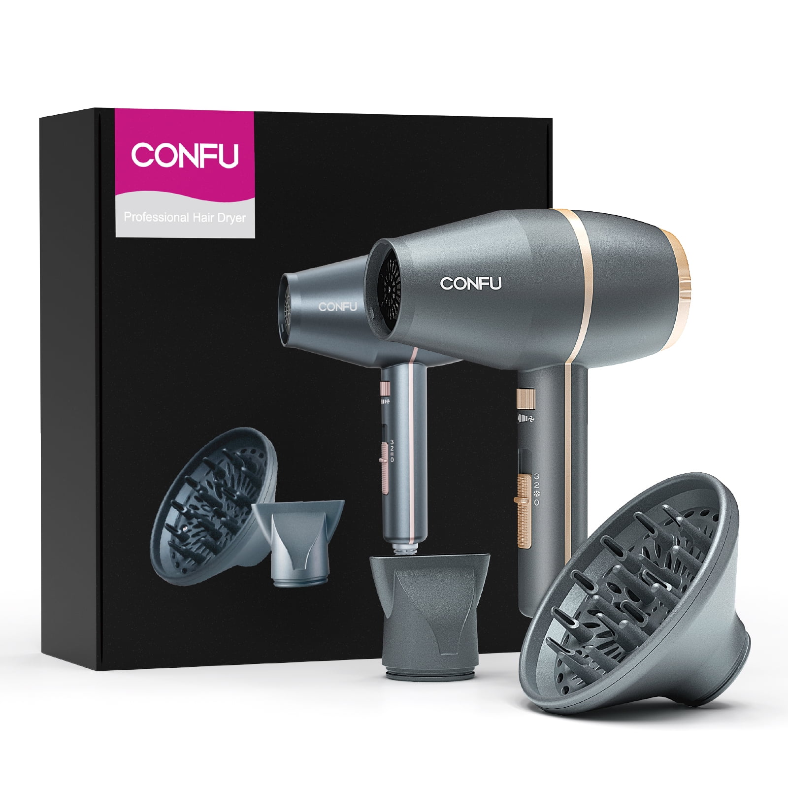 CONFU Hair Dryer, 3 Heat Settings & Infinity Speed for All Hair Types