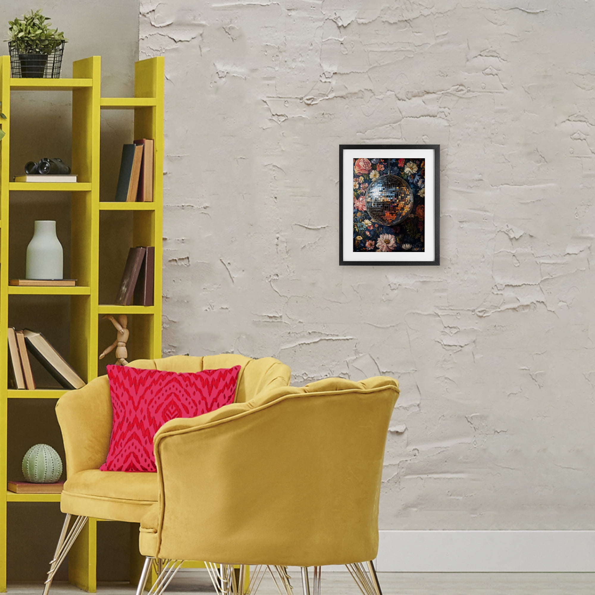 Stupell Industries Floral Disco Ball Reflection Black Framed Print Under Glass, design by LSR Design Studio