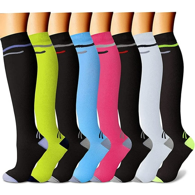 Chaussettes de Compression pour Femmes & Hommes Circulation (8 Paires) 15-20 mmHg Meilleur Soutien pour Course Cyclisme