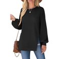 thumbnail image 2 of Fashnice Hauts pour Femmes Chandail en Molleton Col Rond Manches Longues Chandail Doux Automne Chandails en Molleton Noir TP, 2 of 6