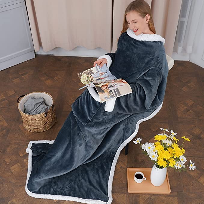 Winthome Wearable Blanket with Sleeves,Extra Large Sherpa Blanket TV
