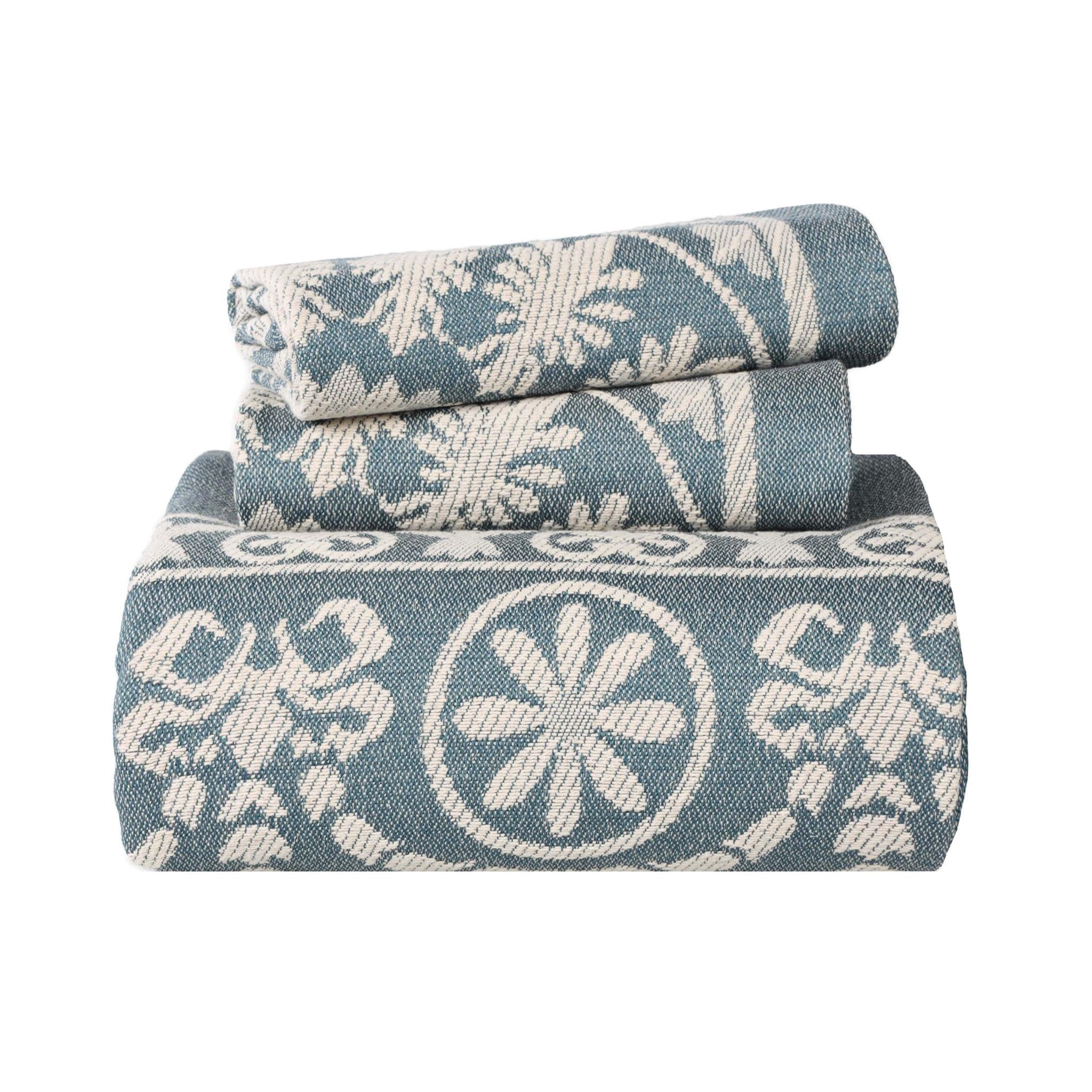 Superior Cotton Blend Woven Jacquard Vintage Medallion Bedspread Set 3-Pieces, King, Cerulean Blue