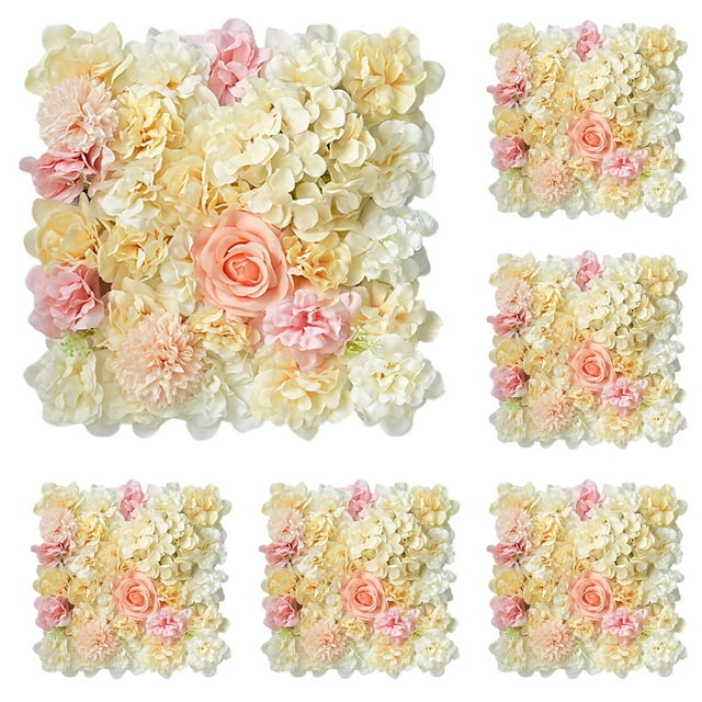 6 Pieces Artificial Flowers Wall Background 3D Flower Wall Panels Wedding Decor