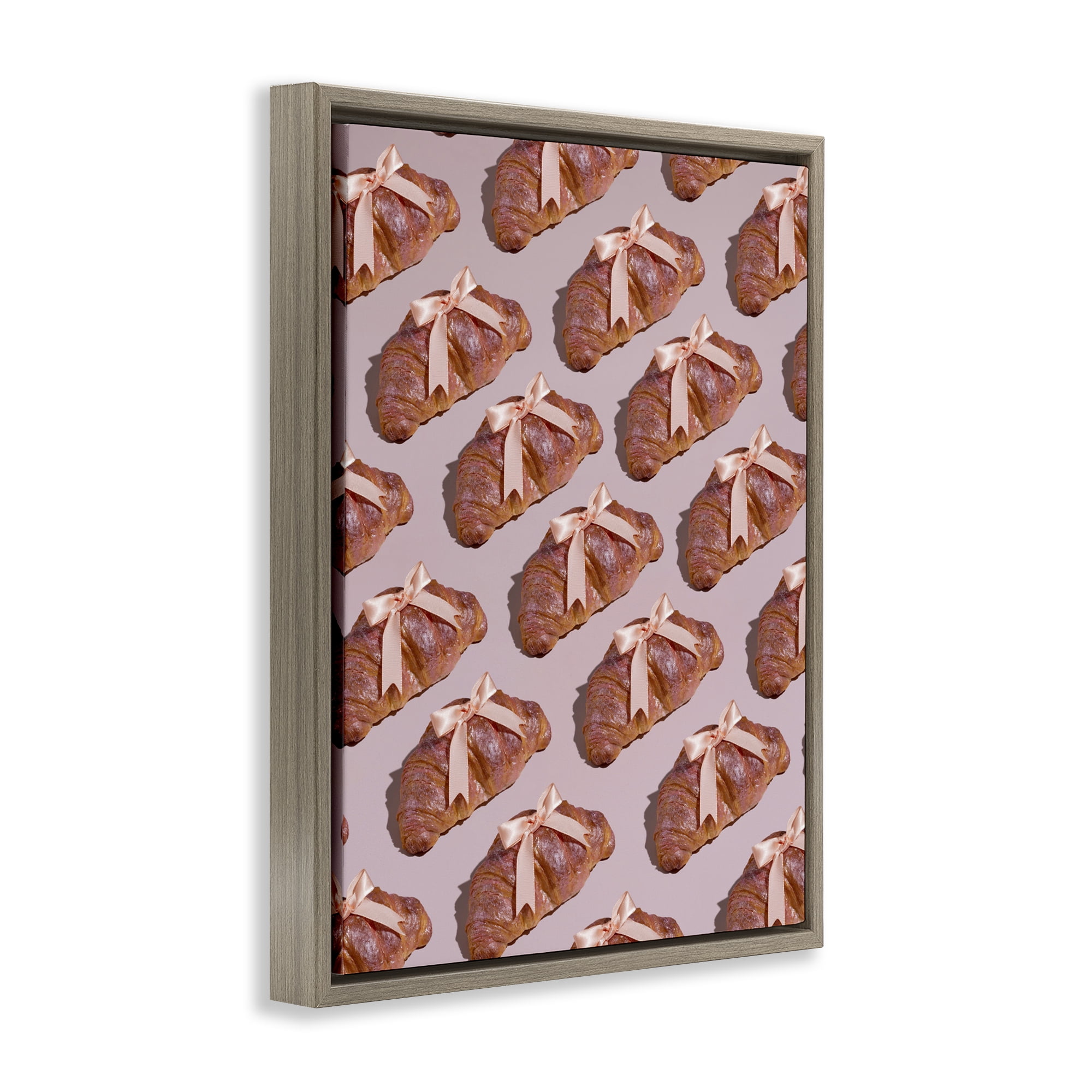 Stupell Industries Croissants with Ribbons Pattern Brown Framed Floater Canvas Wall Art, design by LISH Creative