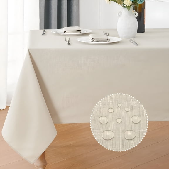 AUQ 2026 New Rectangle 4 Feet Tablecloth 60X84 Inch Linen Textured Table Cloth Stain and Wrinkle Resistant Washable Polyester,Decorative Table Cover Waterproof for Dining,Buffet and Camping,Beige