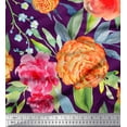 thumbnail image 1 of Soimoi Purple Cotton Jersey Fabric Leaves,Peach & Pink Floral Print Fabric by Yard 58 Inch Wide, 1 of 1