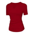 thumbnail image 5 of Nestiefly Womens Short Sleeve Shirts with Built in Bra V Neck Basic T-Shirts Workout Yoga Tops Athletic Shelf Bra Tops Padded Red 2XL, 5 of 7