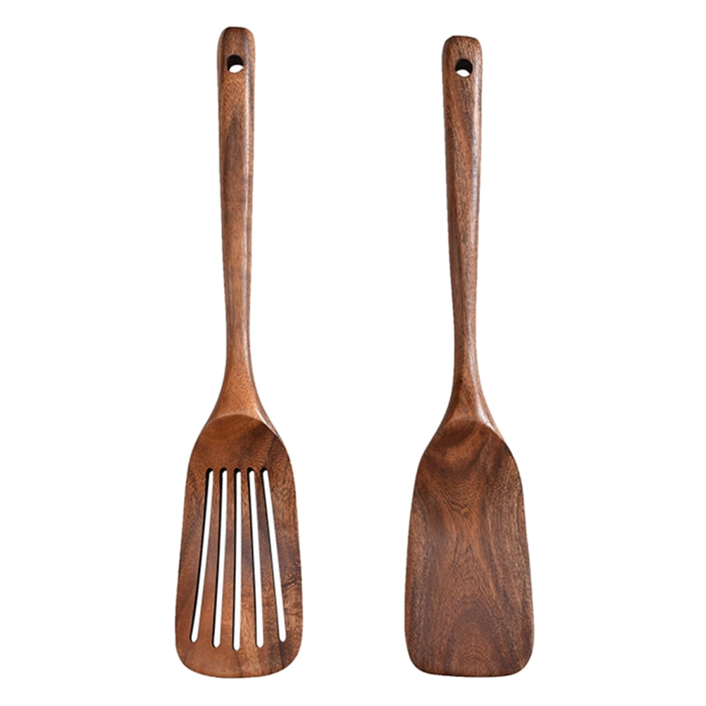 2Pcs Wooden Cookware Spatula Nonstick Cooking Utensil Long Handle