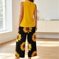 thumbnail image 5 of Costeam Womens Solid Color Pleated Sleeveless Top Sunflower Print Wide Leg Capri Pants Two Piece Set Hidden Side Pockets Relaxed Fit Lightweight Casual Coordinate Outfit, 5 of 6