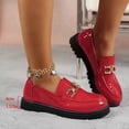 thumbnail image 6 of KEGIRLOM Women's Fashionable Casual Loafers Versatile British Style Plus Size Metal Buckle Round Toe Closed Toe Low Heel Shoes Red 8.5, 6 of 8