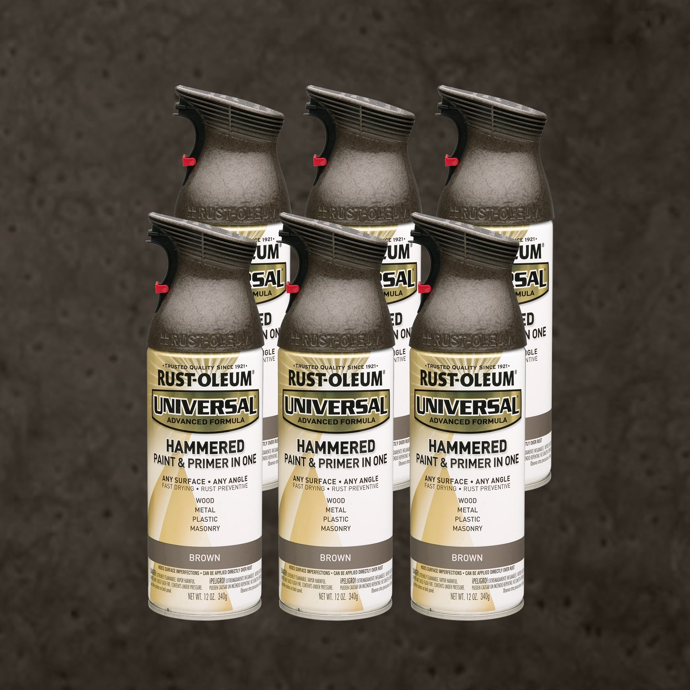 (12 pack) 6 Pack, Brown, Rust-Oleum Universal All Surface Interior/Exterior Hammered Spray Paint-245218, 12 oz