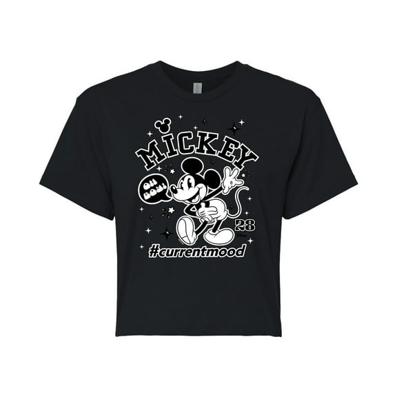 Disney - Mickey Mouse - Hashtag Current Mood - Juniors Cropped Cotton Blend T-Shirt