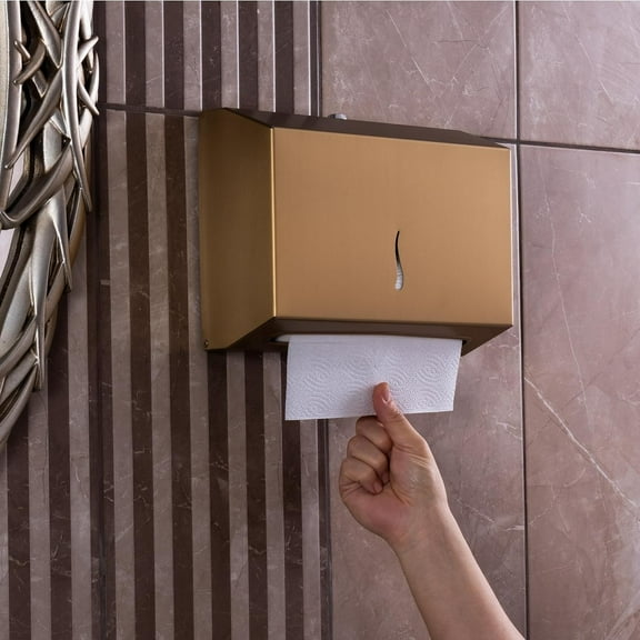 YUYAN-Paper Towel Dispenser - Anti-Fingerprint Coating, Enhanced Quality Stainless Steel, Wall-Mounted for Commercial Bathrooms - Holds 200 C-Fold or 275 Multi-Fold Paper Towels - Gold