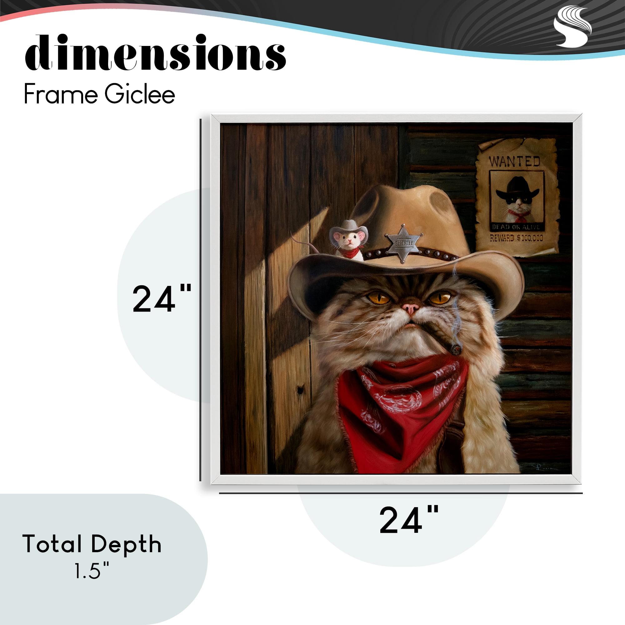 Deputy Purrkins Cat Sheriff White Framed Giclee Art, design by Lucia Heffernan