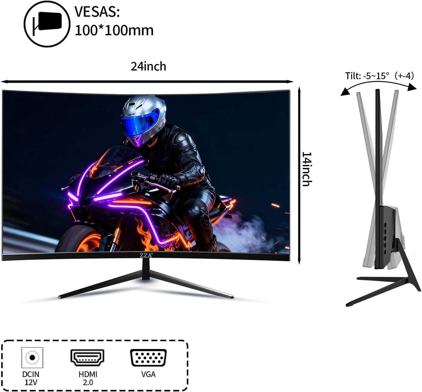 ZZA 27 inch 100Hz Curved Monitor with 1K 1920x1080 Computer Screen 27 inch FHD with HDMI,VGA and Wall Mountable|1080P Frameless Eye Care PC Office Display for Working and Gaming