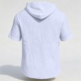 thumbnail image 6 of Hearthz Men’s Linen Blend Hooded Henley Shirts Drawstring Button Men's Shirts Short Sleeve Summer Beach Men's T-Shirts, 6 of 7