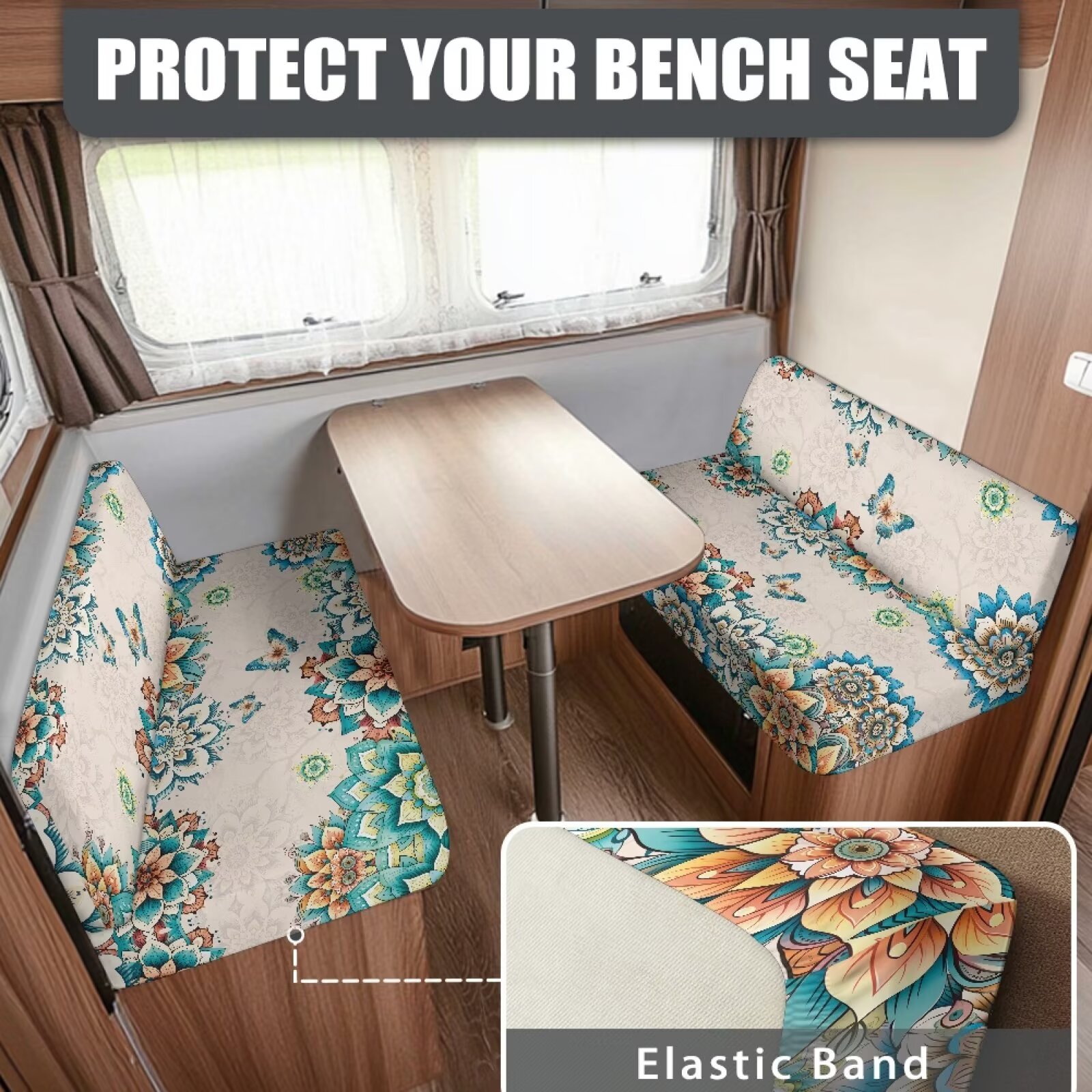 XYZCANDO Butterfly Floral RV Dinette Cushion Covers Universal Camper Accessories for Inside Sofa Covers Washable Washable Couch Cover 2 Cushion Sofa 1 Backrest Cover and 1 Bench Cover White