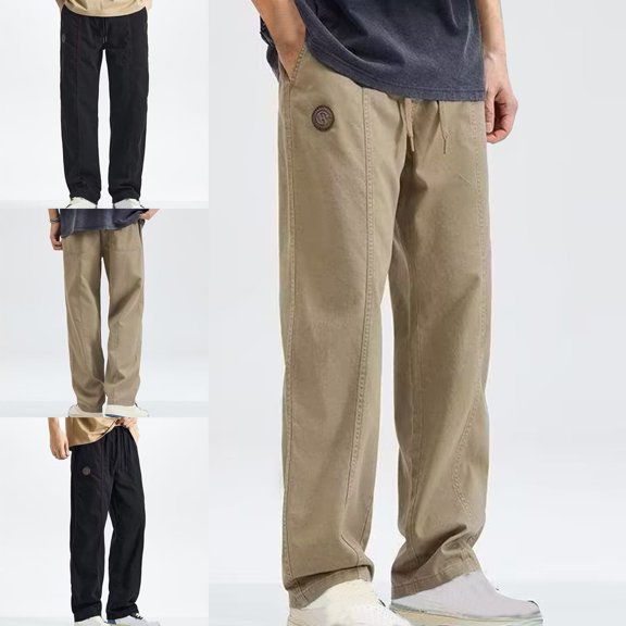 SGFCWSX Mens Cargo Pants with Pockets Drawstring Elastic Waist Solid Color Lightweight Hiking Trousers Khaki Size L