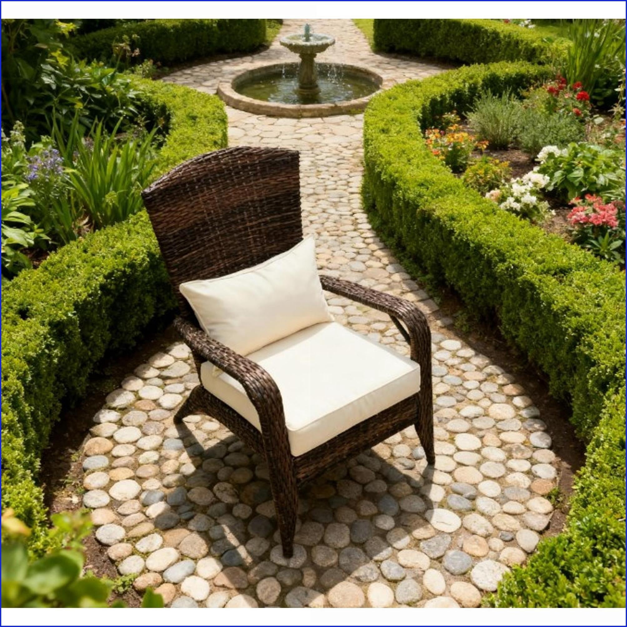 Outdoor Adirondack Chair with Tall Curved Backrest, Soft Cream Cushions | Walnut Brown Wicker | Rattan,Steel,Polyester