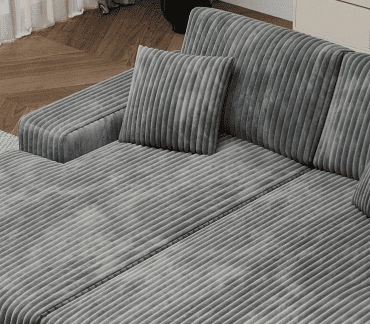 Aukfa 79.5" Oversized Double Chaise Lounges Sofa, Plush Corduroy Sectional with Storage Armrests, Memory Foam Loveseat Sleeper Sofa Couch for Living Room/Bedroom, Gray