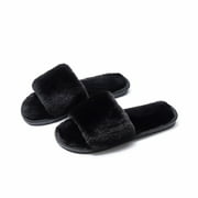 Fuzzy Fluffy Slides Fur House Slippers for Women Slip On Memory Foam Sandals Slippers Open Toe Slippers Women Flat Spa Slides Slippers House Shoes with Anti-Skid Rubber Sole