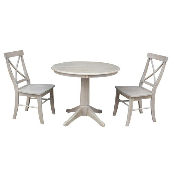 36" Round Dining Table and 2 X-back Chairs in Washed Gray Taupe - Set of 3