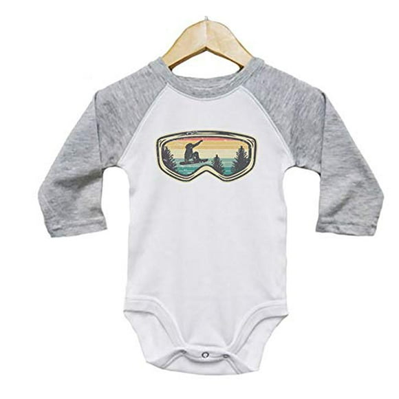 Snowboard Goggles Baby Skiing Onesie Sublimation Infant Bodysuit Mountain Romper 12-18M, Grey Raglan
