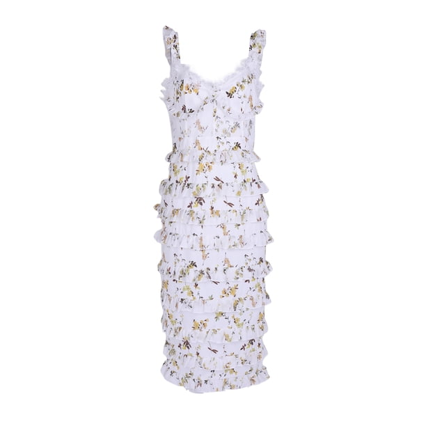Vestido Nuevo estilo de alto grado con falda de tirantes con volantes, novedad de verano para mujer, vestido de pastel de longitud media Ygjytge para Mujer Blanco T S