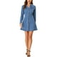 thumbnail image 2 of Vestido de mezclilla para mujer, con botones, cuello tipo polo, escote en V, manga larga, corte A, vestido de algodón de mezclilla, tamaño S, azul claro, 2 of 7