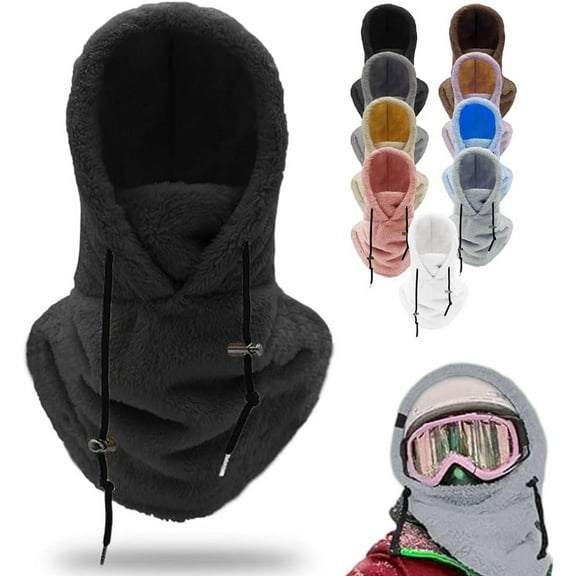 Sherpa Hood Ski Mask for Women and Wen, Wind-Resistant Winter Face Mask, Over Helmet Fleece Cover Hat Cap Scarf