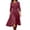 Wine, variant on CHGBMOK Women's 3/4 Sleeve Dress Smocked Waist Flowy A Line Midi Dresses Casual Round Neck Dress