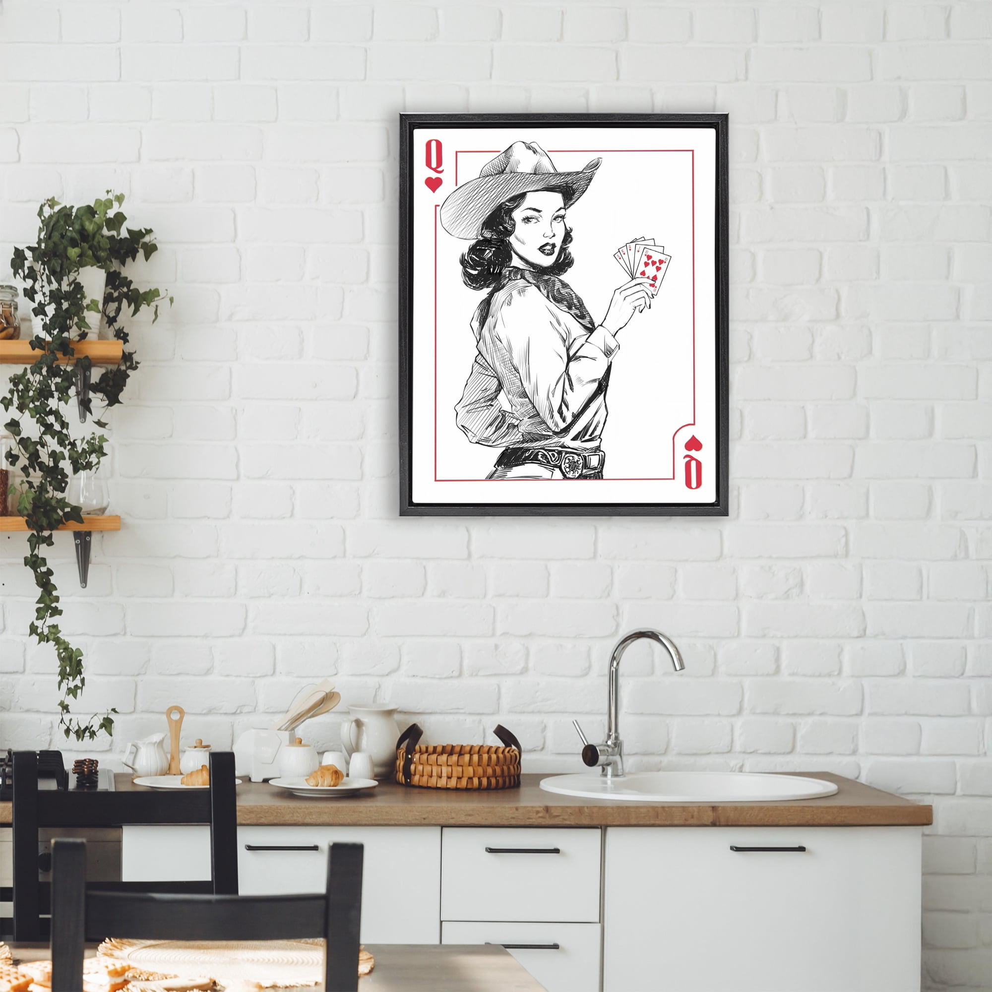 Stupell Industries Cowgirl Queen of Hearts Black Framed Floater Canvas Wall Art, design by Ziwei Li